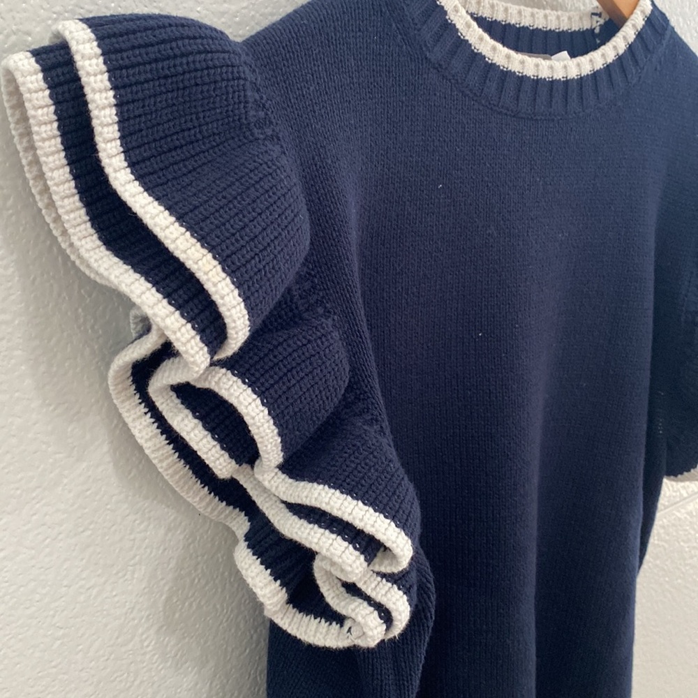 Mint Velvet Navy Knit Ruffle sleeve top - M - Picture 2 of 7